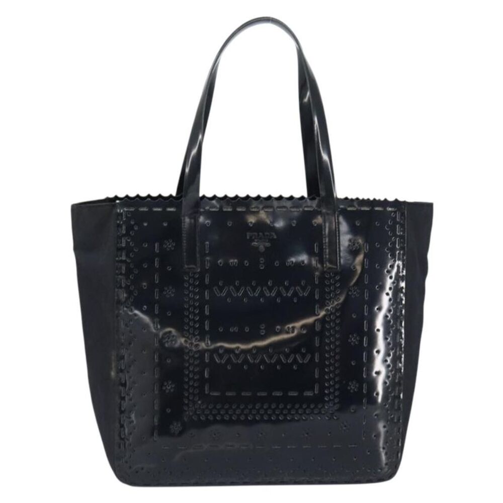 Prada Vintage Tote Tessuto With Leather Black Patent_Leather Tote Bag Bag